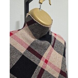 Mock Neck Plaid Sweater Womens Med Tan Black Academia Preppy Old Money Cottage